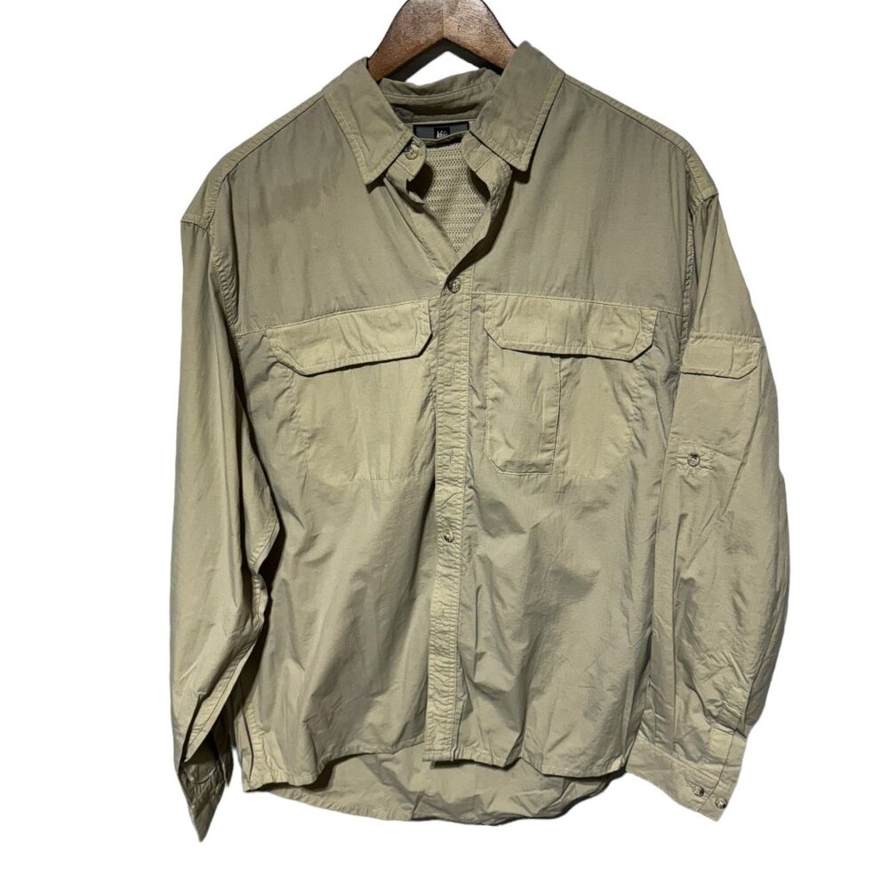 REI Tan Button Front Shirt Size Medium